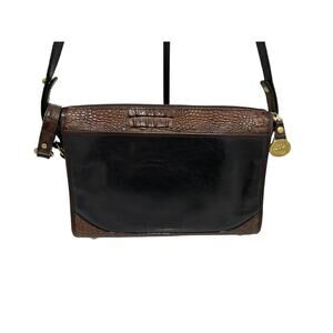 Vintage Brahmin Black Leather Brown Croc Trim Purse Shoulder Bag Crossbody
